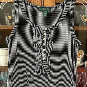 Lauren Ralph Lauren Navy White Stripe with Ruffle Tank Top Size Small
